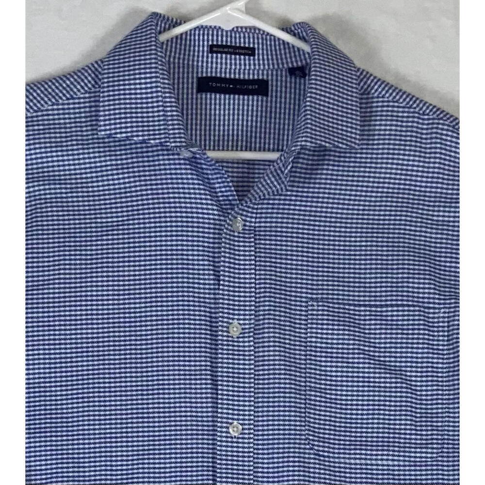 Tommy Hilfiger Shirt Mens XLarge Button-Up Long Sleeve Plaid Check Stretch Blue